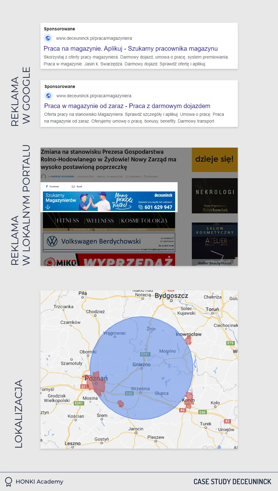Kampania rekrutacyjna Deceuninck w Google oraz lokalnych portalach